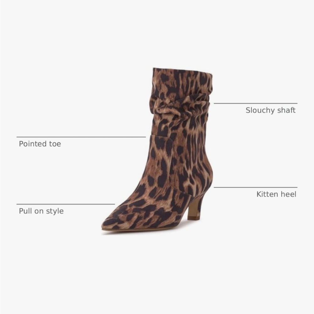 Kitten Heel Jessica Simpson Leopard Heeled Boots with Pointed Toe & Ruched Ankle - Picture 16 of 16